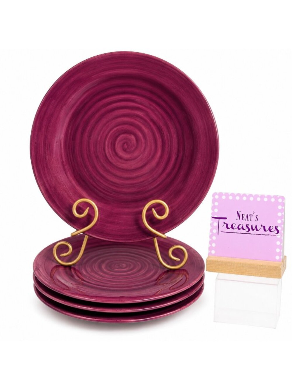 Gibson Elite SANGRIA SHADES PLUM Hand Painted Ceramic Purple Dinner Plates Set 4